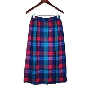 Pendleton 100% Wool Blue & Red Plaid Pleated Long A-line skirt size 8